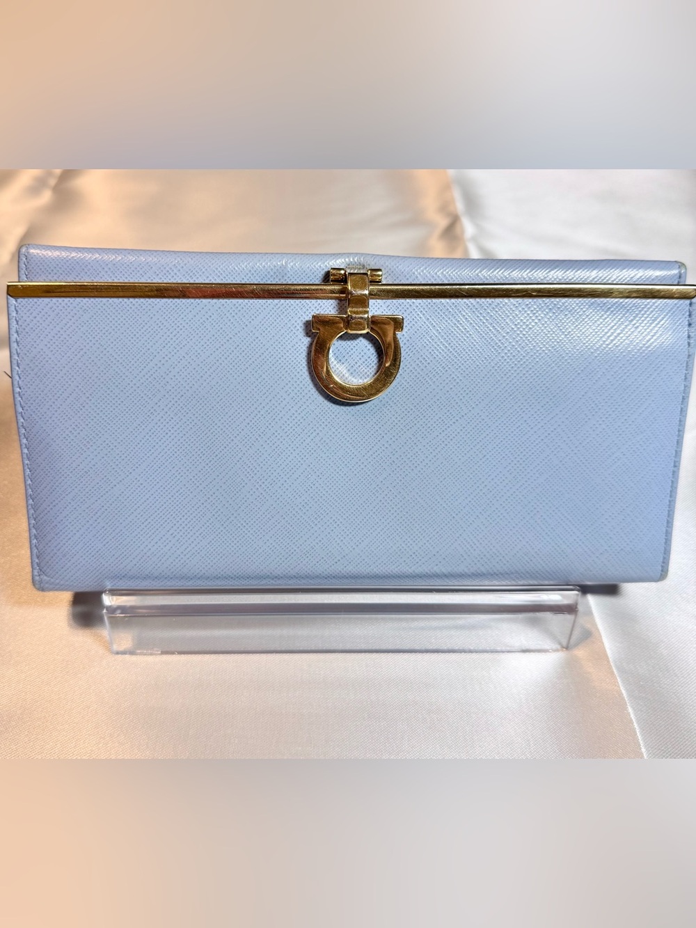 Salvatore Ferragamo Icona Clip Continental Wallet | Light Blue Saffiano Leather